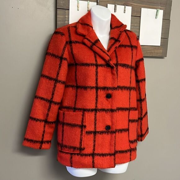 Old Navy Girl’s Red and Black Checked Peacoat Lined Jacket w/ Pockets- Lge 10/12 - Picture 3 of 16